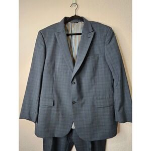 Coogi Luxe Mens Blue Plaid Wool Blend 2 Piece Suit Set 48R jacket & 42W R pants